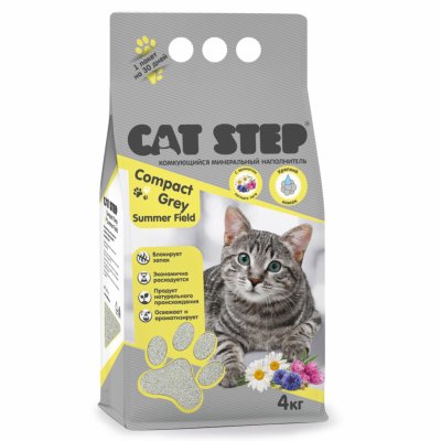 Наполнители Cat Step Комкующийся  минеральный наполнитель Compact Grey Summer Field (4 кг)