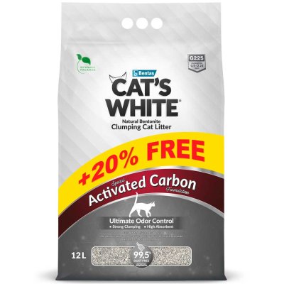 Cat's White Activated Carbon Наполнитель из натуральной бентонитовой глины комкующийся для кошачьего туалета, 12 л