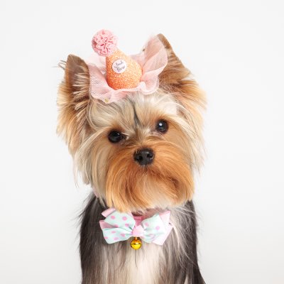 RURRI Комплект (колпак и бант) для кошек и собак Happy Birthday, колпак 7,5х9,5 см, длина ремешка бабочки 19,5-34,5 см, розовый