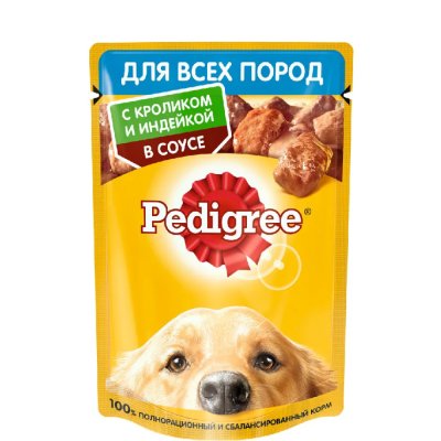 Pedigree Влажный корм (пауч) для взрослых собак всех пород, с кроликом и индейкой в соусе, 85 гр.