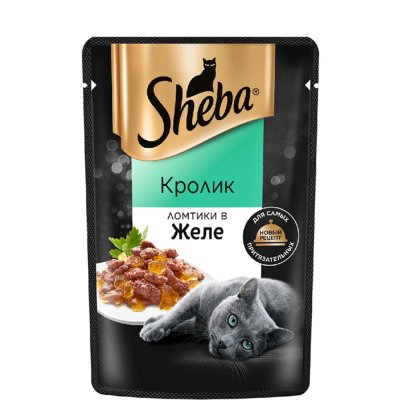 Sheba Влажный корм (пауч) для кошек, с ломтиками кролика в желе, 75 гр.
