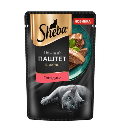 Sheba Влажный корм (пауч) для кошек, с паштетом из говядины в желе, 75 гр.