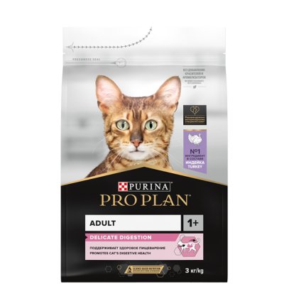 ProPlan Delicate Digestion Сухой корм для взрослых кошек с чувствительным пищеварением, с высоким содержанием индейки, 3 кг