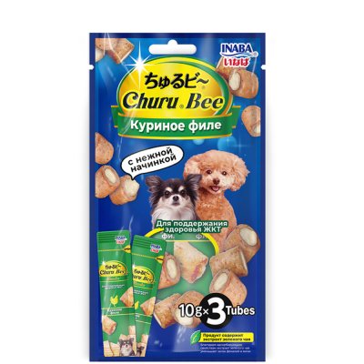 INABA CIAO Лакомство Запеченные трубочки Куриное филе для здоровья ЖКТ у собак, 3x10 гр.