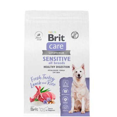 Brit Care Sensitive Сухой корм для собак всех пород с чувствительным пищеварением, с индейкой и ягненком, 3 кг