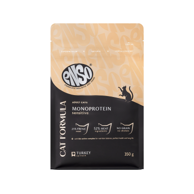 Корм для кошек ENSO formula Monoprotein с чув.пищевар., со свежей индейкой и шпинатом сух. 350г