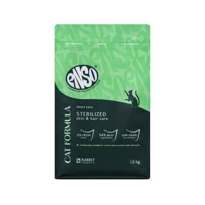 Корм для кошек ENSO formula Sterilized для стерилиз., со свежим кроликом и малиной сух. 1,5кг