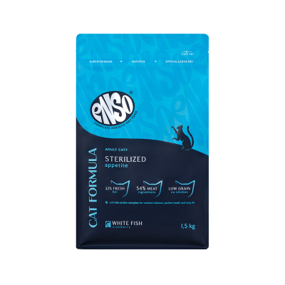 Корм для кошек ENSO formula Sterilized для стерилиз., со свежей белой рыбой и клюквой сух. 1,5кг