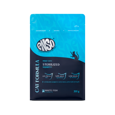 Корм для кошек ENSO formula Sterilized для стерилиз., со свежей белой рыбой и клюквой сух. 350г