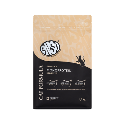 Корм для кошек ENSO formula Monoprotein с чув.пищевар., со свежей индейкой и шпинатом сух. 1,5кг