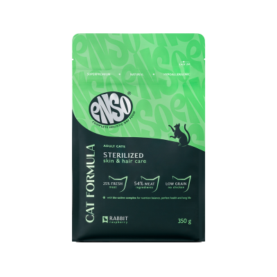 Корм для кошек ENSO formula Sterilized для стерилиз., со свежим кроликом и малиной сух. 350г
