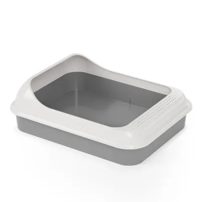 Альтернатива Лоток с бортиками для кошек Мур-мяу, 45х35,5х15 см, серый