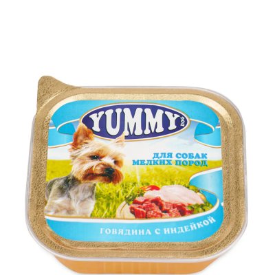 Yummy Влажный корм (консервы) для собак мелких пород, с говядиной и индейкой, 100 гр.