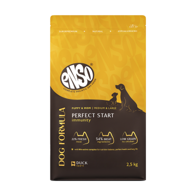 Корм для щенков, берем.и корм.собак ENSO DF Perfect start для ср.и кр.пород,утка с яблоком сух.2,5кг