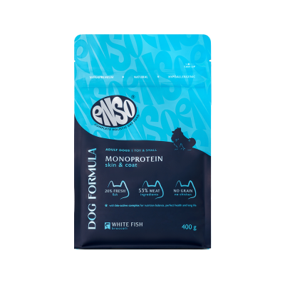 Корм для собак ENSO formula Monoprotein для мелк. и мин.пород, с белой рыбой и брокколи сух. 400г