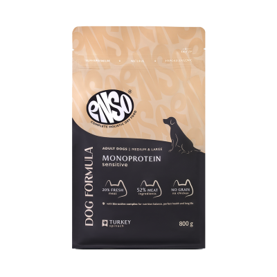 Корм для собак ENSO formula Monoprotein для ср. и кр.пород, с индейкой и шпинатом сух. 800г