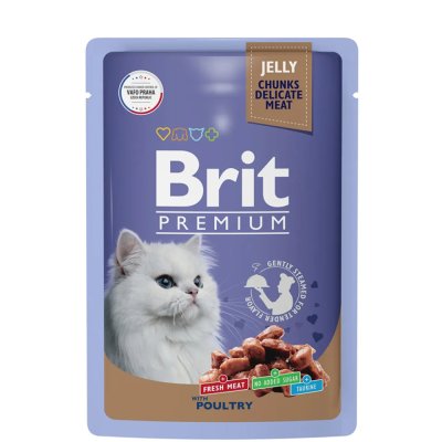 Brit Premium Влажный корм (пауч) для взрослых кошек, с ассорти из птицы в желе, 85 гр.