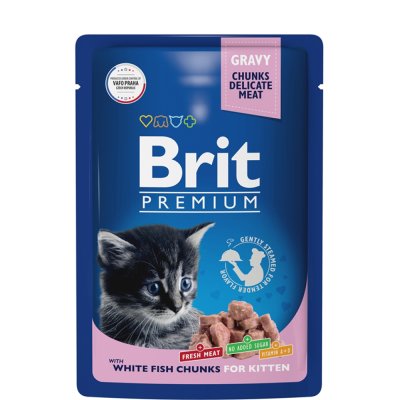 Brit Premium Влажный корм (пауч) для котят, с белой рыбой в соусе, 85 гр.