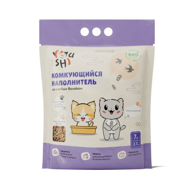 Youshi Наполнитель из соевых волокон комкующийся для кошачьего туалета Тофу, цветные гранулы, 7 л (2,7 кг)