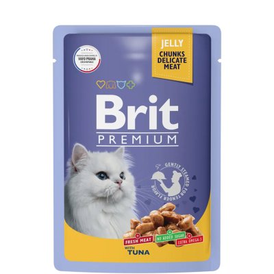 Brit Premium Влажный корм (пауч) для взрослых кошек, с тунцом в желе, 85 гр.