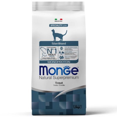 Monge Monoprotein Sterilised Trout Сухой корм для стерилизованных кошек, с форелью, 1,5 кг