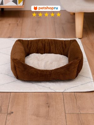 Кошки PETSHOP Лежанка для кошек и собак прямоугольная с подушкой, "Сплюшка", коричневая, 45*60*12 см (45*60*12 см)