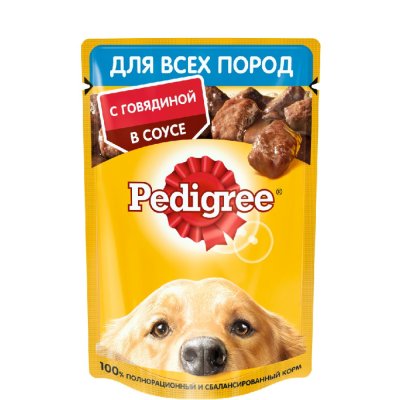 Pedigree Влажный корм (пауч) для взрослых собак всех пород, с говядиной в соусе, 85 гр.