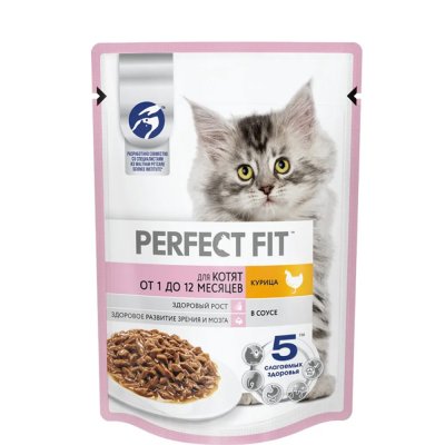 Perfect Fit Влажный корм (пауч) для котят, с курицей в соусе, 75 гр.
