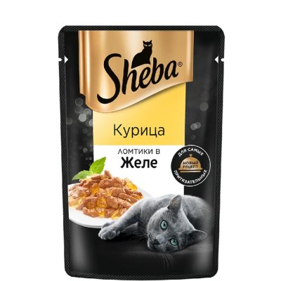 Sheba Влажный корм (пауч) для кошек, с ломтиками курицы в желе, 75 гр.