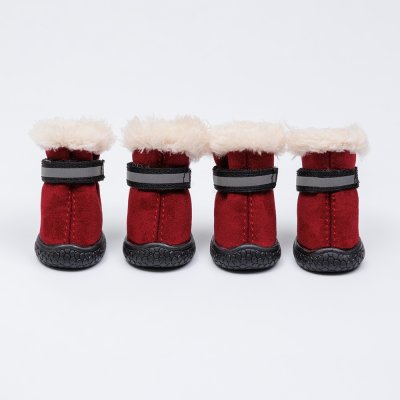 Petmax Ботинки с мехом для собак, S, малиновые
