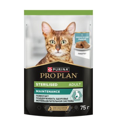 ProPlan Sterilised Adult Влажный корм (пауч) для стерилизованных кошек, паштет с океанической рыбой, 75 гр.