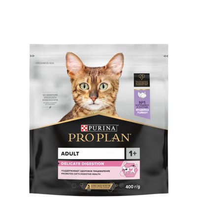 ProPlan Delicate Digestion Сухой корм для взрослых кошек с чувствительным пищеварением, с высоким содержанием индейки, 400 гр.