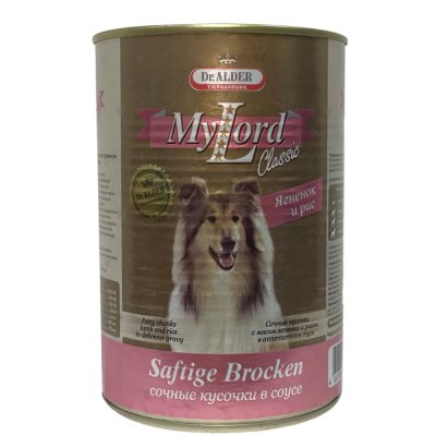 Dr. Alder's Влажный корм (консервы) для собак всех пород, ягненок и рис кусочки в соусе, 970 гр.