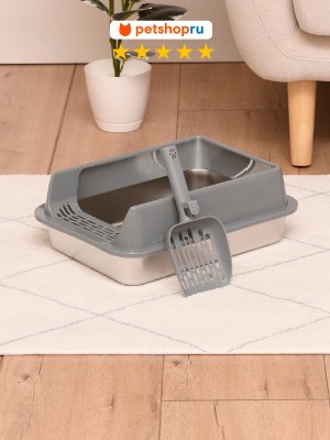 Кошки PETSHOP Туалет лоток для кошек из нержавеющей стали с высокими бортами "Валли", 39*8*29 см (39*8*29 см)