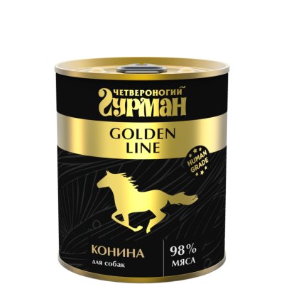 Четвероногий Гурман Golden Line Влажный корм (консервы) для собак, с кониной, 340 гр.