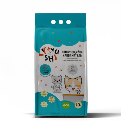 Youshi Наполнитель комкующийся из белой бентонитовой глины с активированным углем, 10 л (8,45 кг)