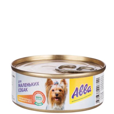 АВВА Влажный корм (консервы) для собак мелких пород, с кусочками курицы и говядиной в желе, 100 гр.