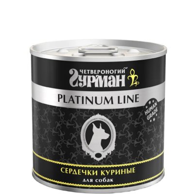 Четвероногий Гурман Platinum Line Влажный корм (консервы) для собак всех пород, сердечки куриные в желе, 240 гр.