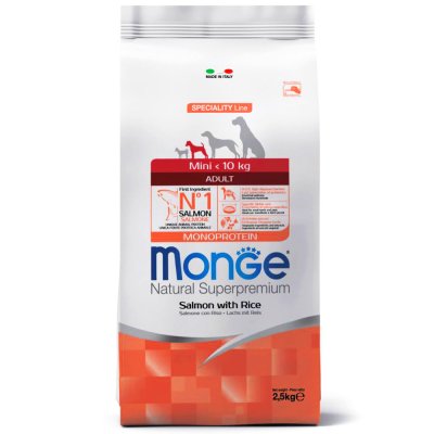 Monge Mini Adult Сухой корм для взрослых собак мелких пород, с лососем и рисом, 2,5 кг