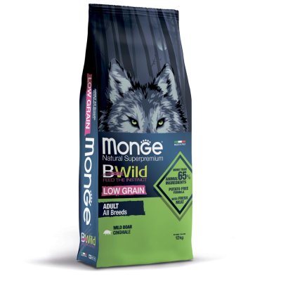 Monge BWild Adult Low Grain Сухой корм беззерновой для взрослых собак всех пород, с диким кабаном, 12 кг