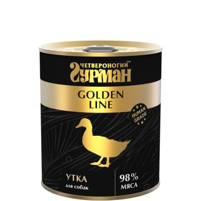 Четвероногий Гурман Golden line Влажный корм (консервы) для собак, с уткой, 340 гр.