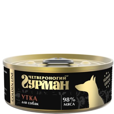 Четвероногий Гурман Golden line Влажный корм (консервы) для собак, с уткой, 100 гр.