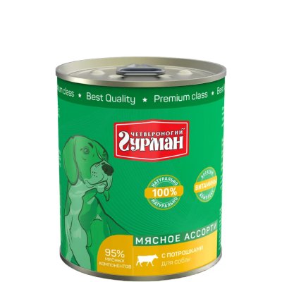 Четвероногий Гурман Влажный корм (консервы) для собак, мясное ассорти с потрошками, 340 гр.