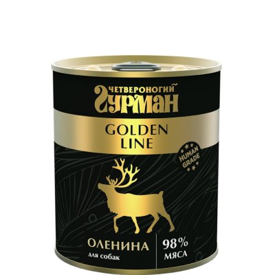 Четвероногий Гурман Golden Line Влажный корм (консервы) для собак, с олениной, 340 гр.