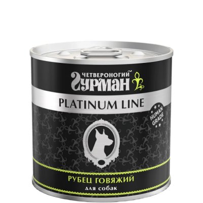 Четвероногий Гурман Platinum Line Влажный корм (консервы) для собак всех пород, говяжий рубец в желе, 240 гр.