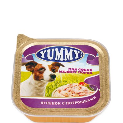 Yummy Влажный корм (консервы) для собак мелких пород, с ягненком и потрошками, 100 гр.