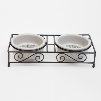 Petmax Набор из 2-х керамических мисок на подставке для кошек и собак, диаметр 12,5 см, серая