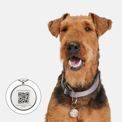 RURRI Адресник с QR-кодом для кошек и собак Листья, диаметр 3 см, белый