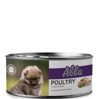 АВВА Влажный корм (консервы) для щенков мелких пород, птица в желе, 100 гр.