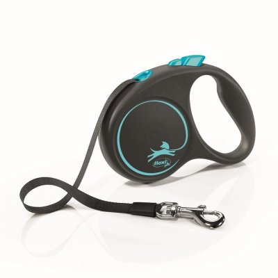 Flexi Рулетка для собак Black Design, S, до 15 кг, ремень 5 м, черно-синий